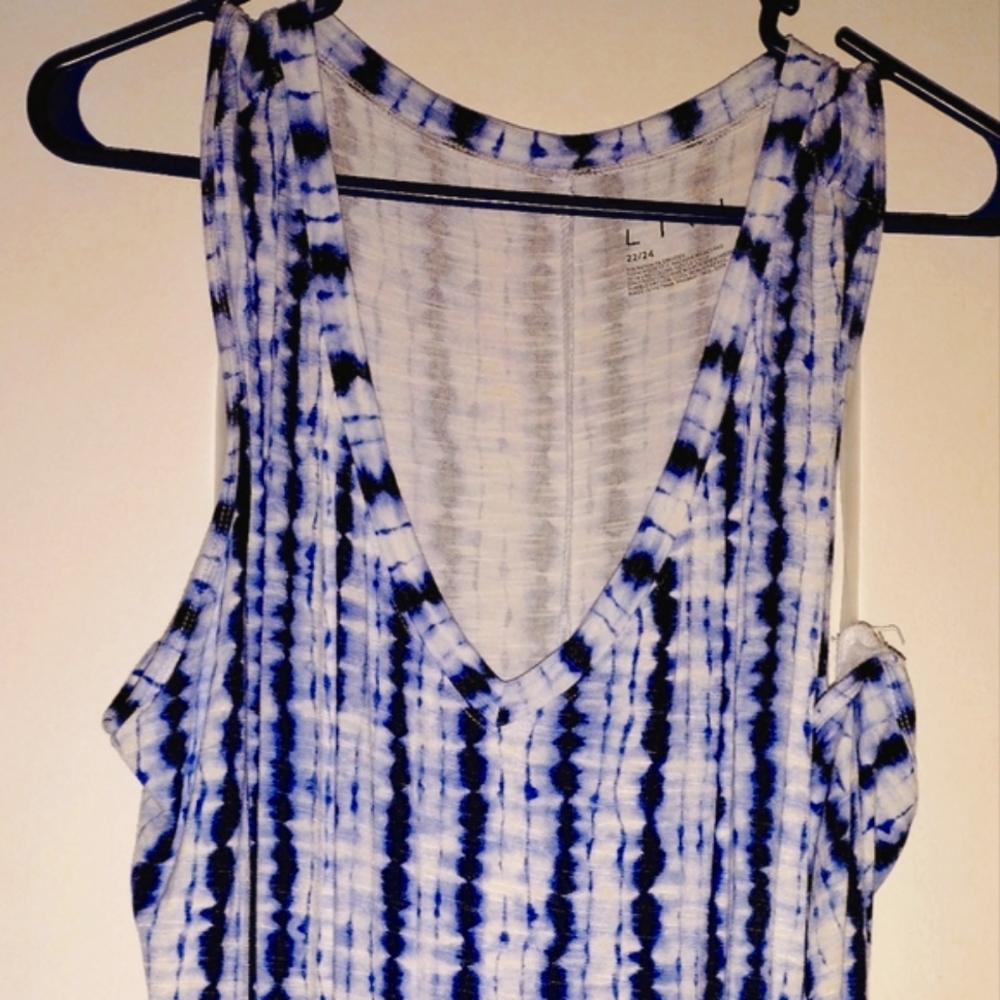 Lane Bryant LIVI Blue White Tie Dye Stripe Sleeveless Maxi Dress 22 NWOT - Picture 2 of 6